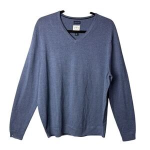 John W. Nordstrom Merino Wool Sweater V-Neck Slate Blue Italian Knit Luxury Sz L